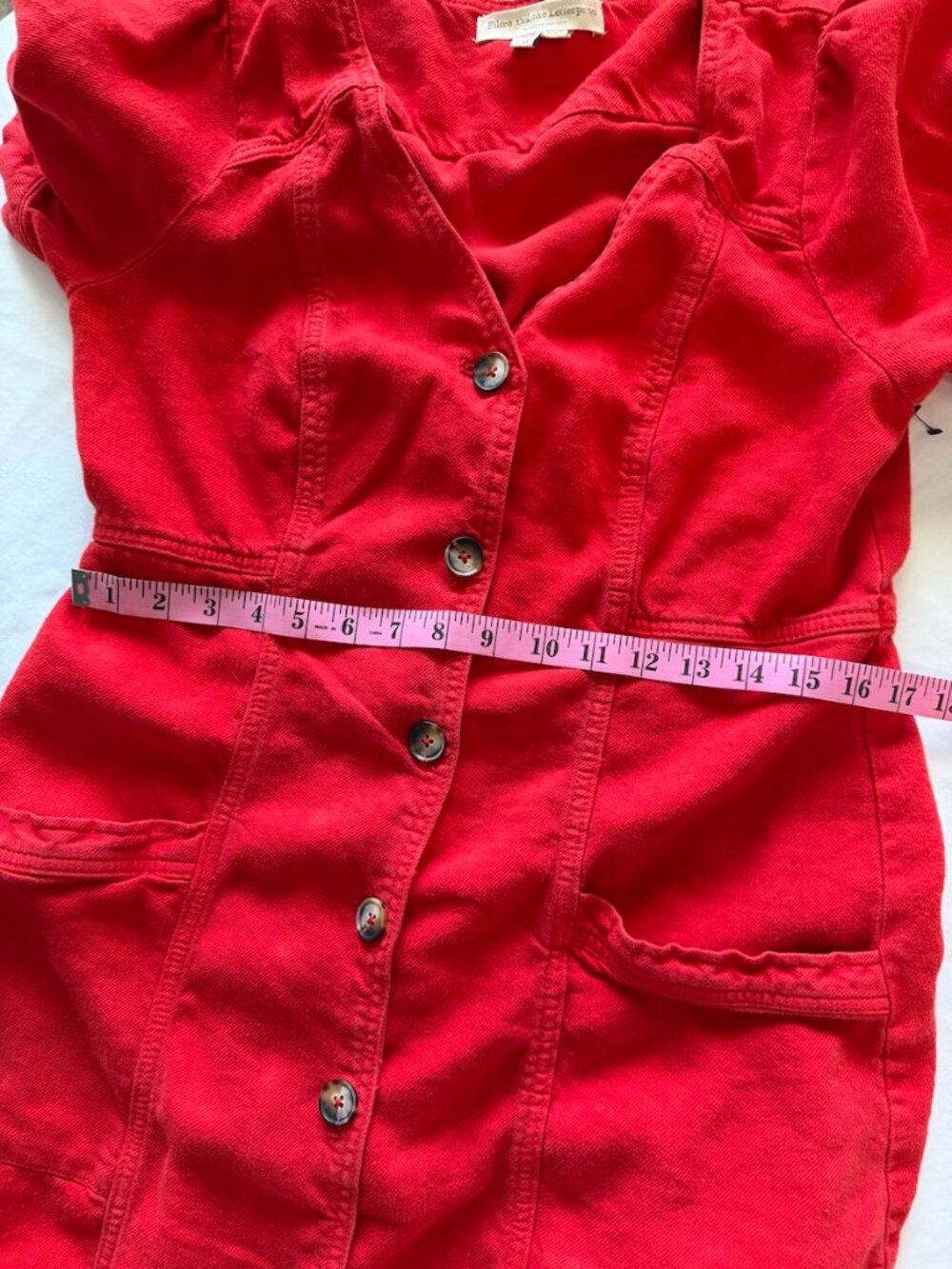 Red Button-Front Short Sleeve Dress - Picture 2 of 7